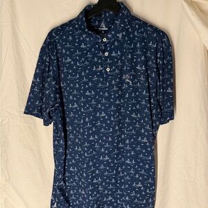 Rhoback Men's Navy Polo Shirt w Sailboat pattern